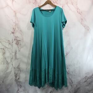 LOGO by Lori Goldstein Dress Womens Large Maxi Midi Shirt Eyelet Lace Detail